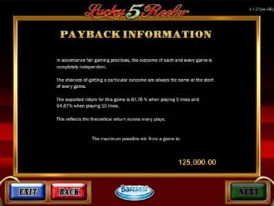 Payback Information - This game has a theoretical payback of 88.76% to 94.67%