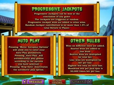 Progressive jackpots, autoplay and other game related rules