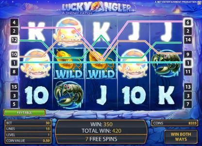 a couple of sticky wilds leads to a 350 coin payout during the free spins feature