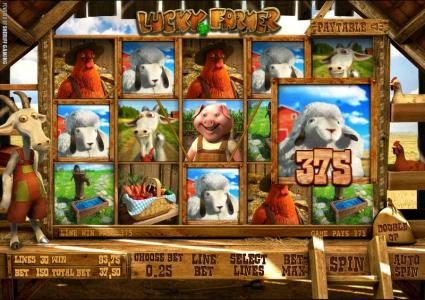 five of a kind triggers a 375 coin jackpot award