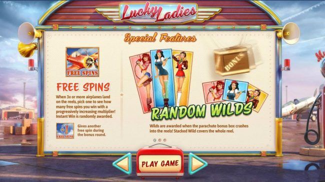 Game features Free Spins when 3 or more airplanes land on the reels, pick one to see how many free spins you have won. Random Wilds are awarded when a parachute bonus box crashes into the reels! Stacked Wild covers the whole reel.