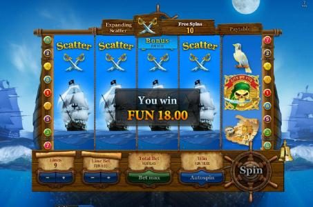 Expanding wild symbols triggers 18 coin jackpot during free spins feature