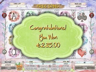 Free spin feature pays out a total of $235.00