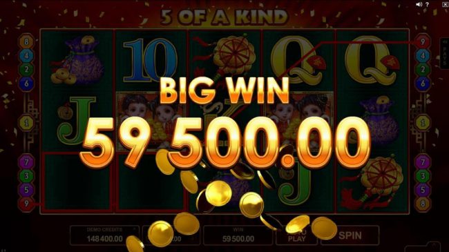 A 59,000 big win triggered by multiple winning paylines.