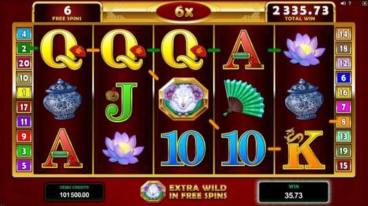 A pair of winning paylines with a 6x multiplier during the free spins feature