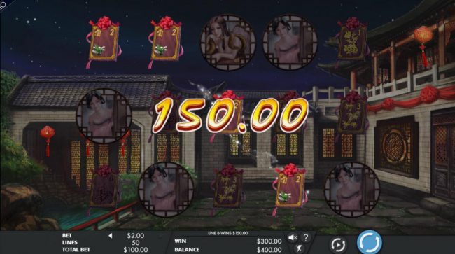 A pair of win lines triggers a 300.00 pay out award.