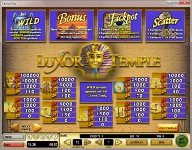 Slot game symbols paytable