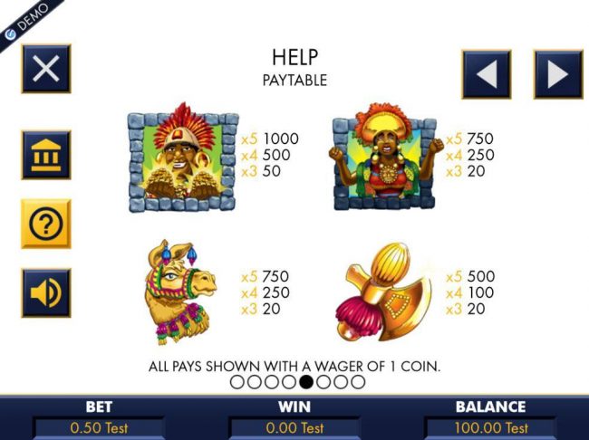 High value slot game symbols paytable.