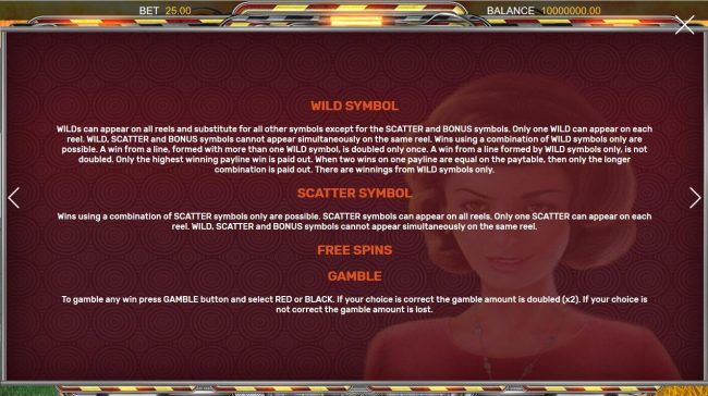 Free Spins, Wild Symbol, Scatter Symbol and Gamble Feature Rules
