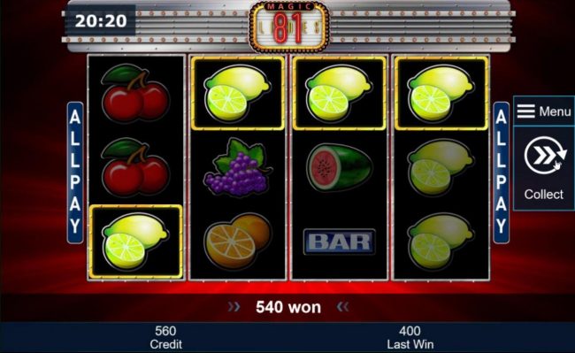Multiple winning combinations leads to an 540 coin jackpot.