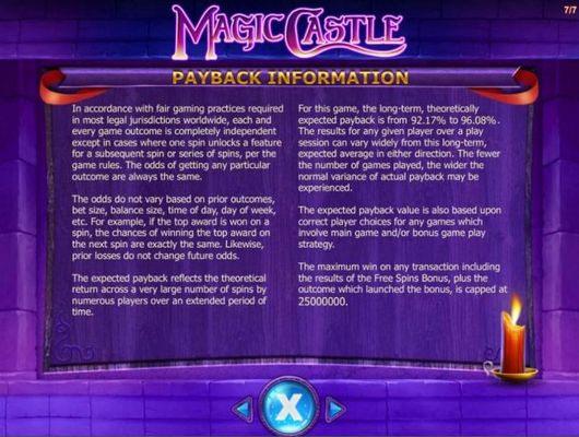 Payback Information - Theoretical return To Player is from 92.17% to 96.08%. The maximum win on any transaction is capped at 250,000.