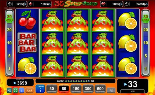 Seven or more money bags scatters on reels 2, 3 and 4 triggers the free spins feature
