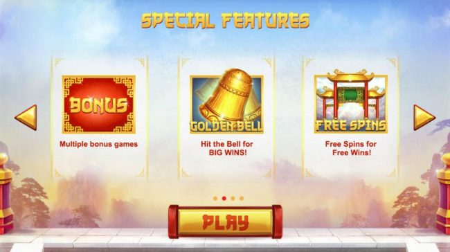 Special Features - Multiple Bonus Games, Hit the Bell for Big Wins, Free Spins for Free Wins.
