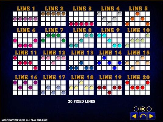 Payline Diagrams 1-20 - 20 Fixed Lines