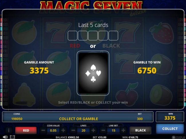 Gamble Feature - To gamble any win press Gamble then select Red or Black.