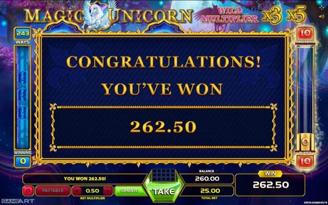 Total free games payout 262 coins