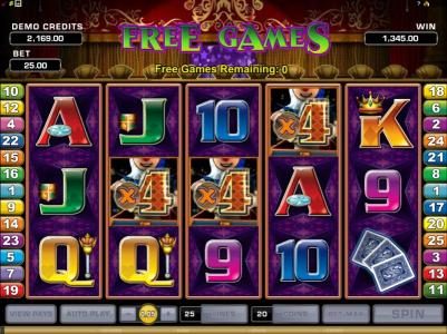 the free games bonus feature pays out a total 1345 coin jackpot