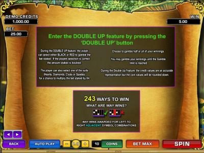 enter the double up feature by pressing the double up button