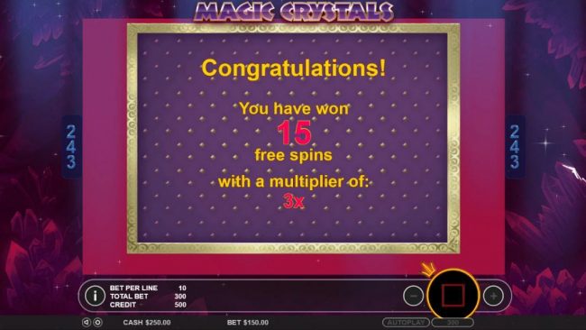 15 free spins awarded with a 3x multiplier.