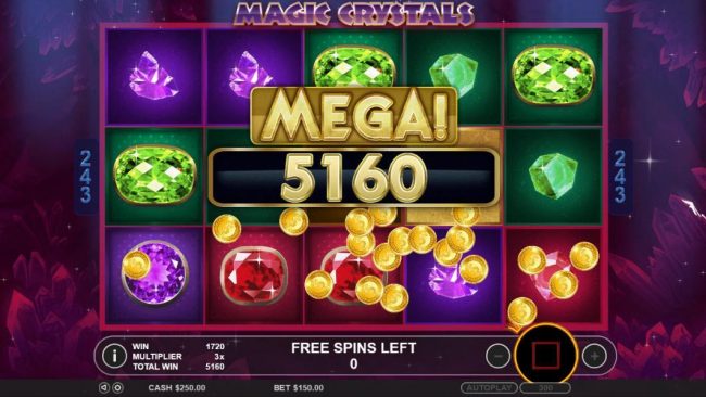A 5160 coin mega win paid out at the end of the free spins feature.