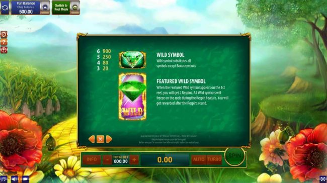Emerald Wild symbol sunsitutes for all symbols except bonus