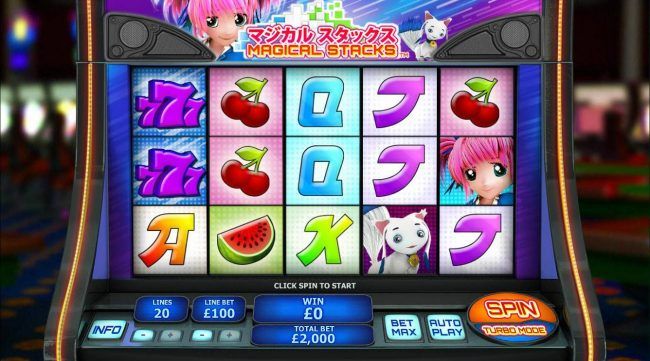 An Asian cartoon themed main game board featuring five reels and 20 paylines with a $50,000 max payout