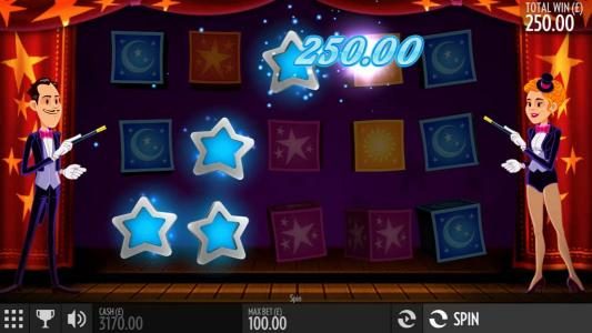 A winning payline triggers a 250.00 payout