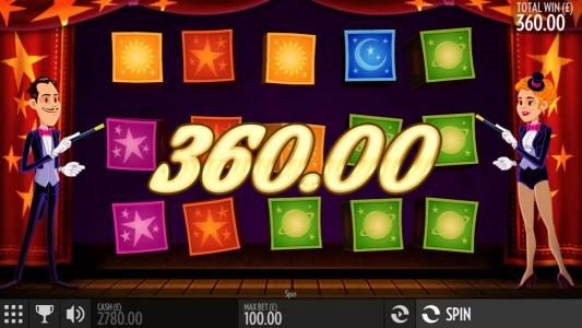 Multiple winning paylines triggers a 360.00 big win!