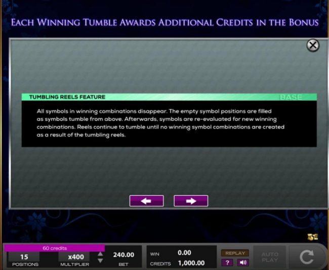 Tumbling Reels Feature Rules - Base Game