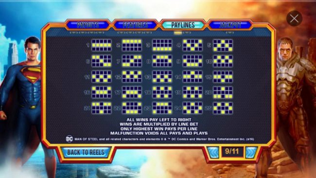 Base Game Paylines 1-25. All wins pay left to right. Only highest win pays per line.