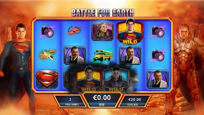 Whenever Super collides with a villian on the same row, a battle will begin, the resulting victory will determine whether the free games feature continus or ends.