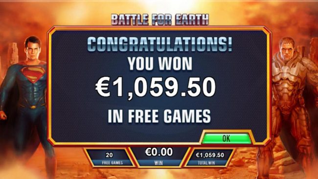 Battle for Earth feature pays out a total of 1,059.50.