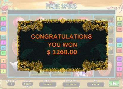 The free spins feature pays out $1,260 for a big win