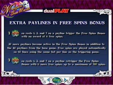 extra paylines in free spins bonus