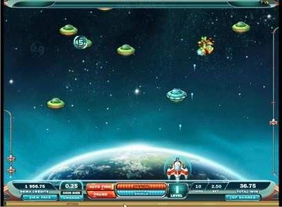select the auto fire feature and move your ship left and right to knock out the alien ships to collect points