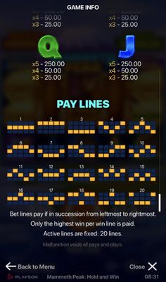 Paylines 1-20