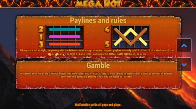 Gamble, Paylines 1-5 and Rules