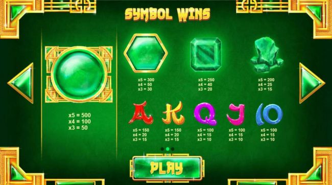 Slot game symbols paytable.