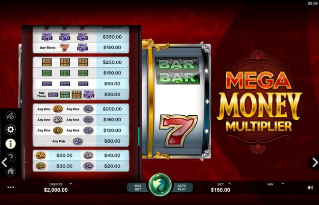 Slot game symbols paytable.