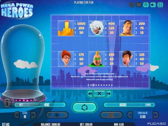 High value slot game symbols paytable