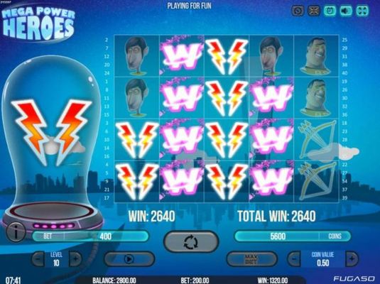 Multiple winning paylines triggers a 2640 coin big win and a free re-spin