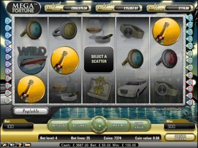 Mega Fortune Slot Game scatter bonus triggered