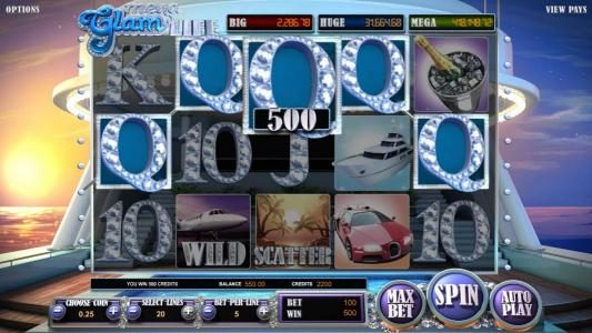 Five of a Kind pays out a 500 coin jackpot