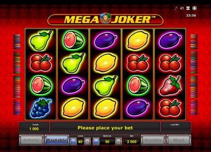 Main game board featuring five reels and 40 paylines with a $800,000 max payout