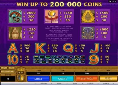 Slot game symbols paytable and payline diagrams