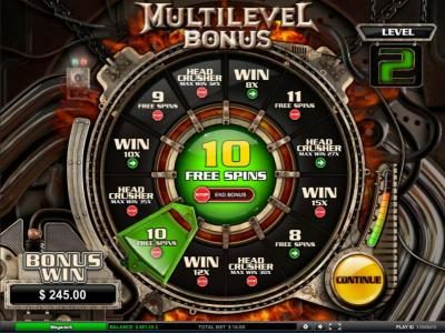 10 free spins for the level 2 bonus game