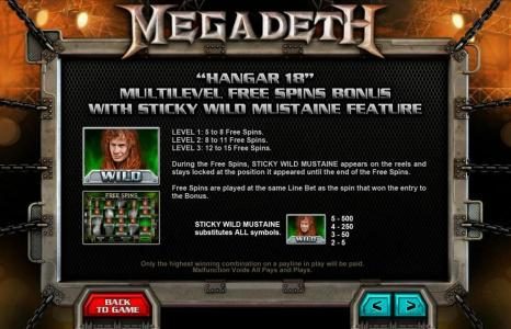 Hangar 18 - Multilevel Free Spins Bonus with Sticky Wild Mustaine Feature