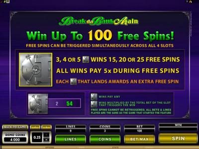 win up to 100 free spins. free spins can be retriggered simultaneously across all slots