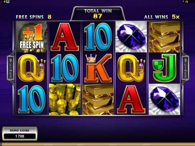 during the free spins feature the game board changes to one single 5 reel by 9 paylines