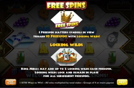 3 freespin scatter symbols in a view trigger 10 freespins with locking wilds